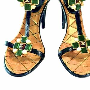 CHANEL Rhinestone CC Pearl Cross Gripiox Heels 2007 Limited Edition Authentic